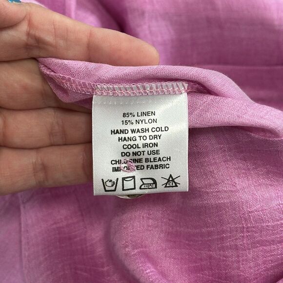 Farinaz Taghavi Button Up Blouse 8 Pink Italian Linen Top Pleat Career Designer - Picture 14 of 14